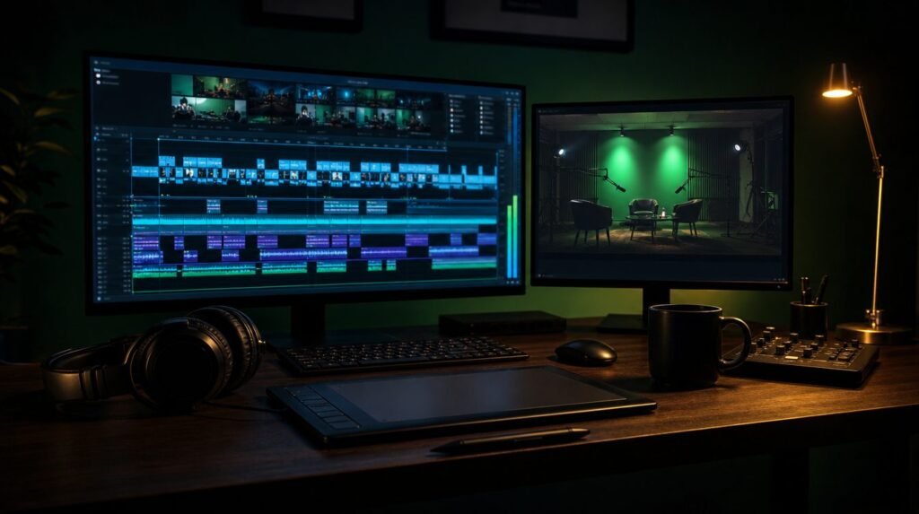 Montage vidéo d’un podcast : rythme, multicaméra, habillage et validation